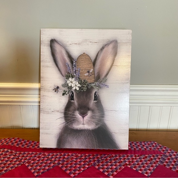 Springtime Bunny with Beehive Wooden Picture - Picture 8 of 10